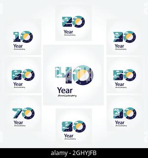 Set 100 Year Anniversary Logo Vector Template Design Illustration blue and white Stock Vector