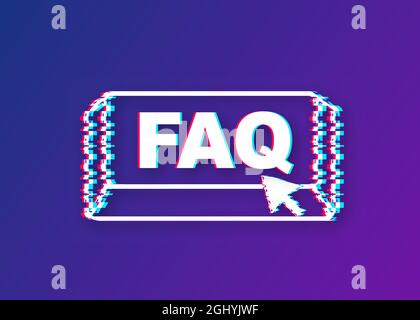 Faq with cursor button. Internet glitch icon. Pointer click icon. Vector stock illustration. Stock Vector