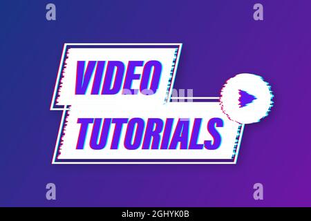 Video tutorials icon concept. Study and learning background, distance education and knowledge growth. Glitch icon. Stock Vector