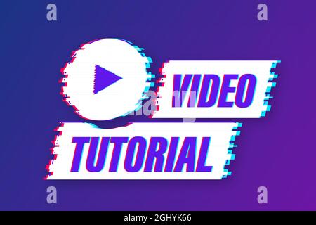 Video tutorials glitch icon. Study and learning background, distance education and knowledge growth. Vector illustration. Stock Vector