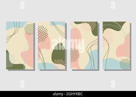 A set of cards in patsel colors with abstract spots. Stock Vector
