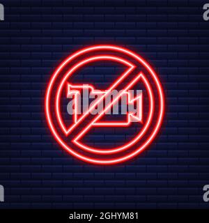 No record. Photo camera icon. Picture on white backdrop. Stop sign. Neon style. Vector illustration. Stock Vector