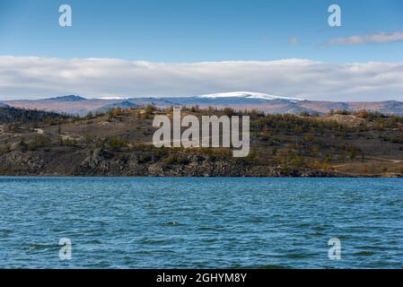 View of Small Sea Strait on Lake Baikal on autumn day, Joy Bay Stock Photo