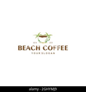 Modern BEACH COFFEE coconut tree glass logo design Stock Vector