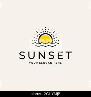 Modern SUNSET sun spherical waves logo design Stock Vector