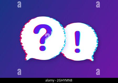 Question and Answer banner. Glitch icon. Megaphone banner. Web design. Vector stock illustration. Stock Vector