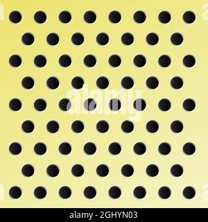 Peg board with round holes. Yellow peg board perforated texture background for working bench tools. Vector illustration. Stock Vector