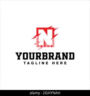 Simple abstract red etched logotype N design concept with vector illustration. Stock Vector