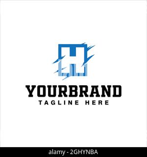 Simple green etched H logotype design concept with vector illustration. Stock Vector