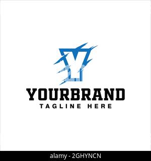 Y logo creative design concept etched, in red, with vector illustration. Stock Vector