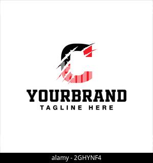 Letter C Logo Design With Red Claw Scratch Vector Illustration Stock Vector