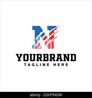 simple abstract blue-red etched N logotype design isolated on white background Stock Vector