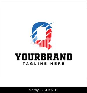 blue-red etched Q logo design, isolated on a white background with vector illustration. Stock Vector