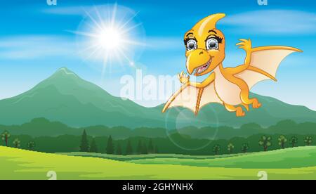Pterodactyl flying under the sun Stock Vector