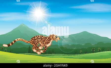 Cartoon cheetah running in the jungle Stock Vector