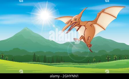 Pterodactyl flying under the sun Stock Vector