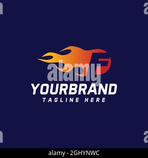 fiery font. Letter F. Illustration on dark blue background Stock Vector