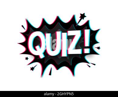 Comic speech bubbles with text quiz. Glitch icon. Vintage cartoon illustration. Symbol, sticker tag, special offer label, advertising badge. Vector Stock Vector