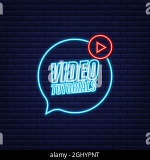 Video tutorials neon icon. Study and learning background, distance ...