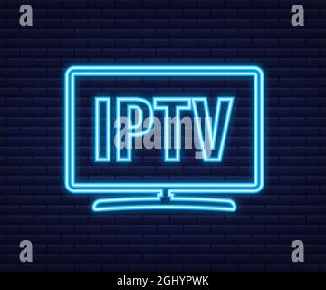 Iptv Badge, icon, logo. Neon icon. Vector stock illustration. Stock Vector