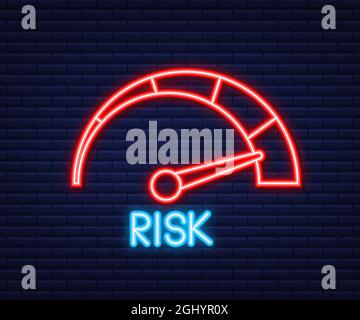 Risk icon on speedometer. Neon icon. High risk meter. Vector ...