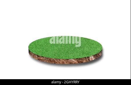 Soil round cross section with green grass field isolated on white ...
