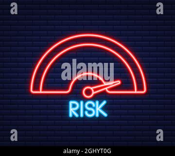 Risk icon on speedometer. Neon icon. High risk meter. Vector ...