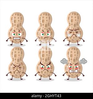 Peanut Seed cartoon character with various angry expressions. Vector ...