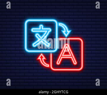 Online translator concept. Translator icon. Neon style. Vector illustration. Stock Vector