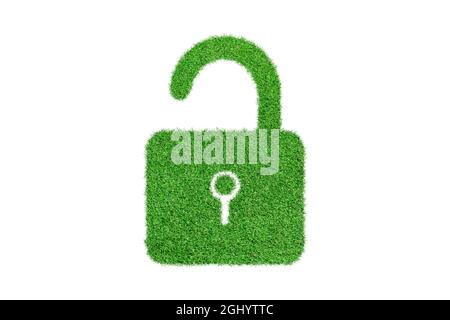 padlock icon covered of grass isolated on white background. Stock Photo