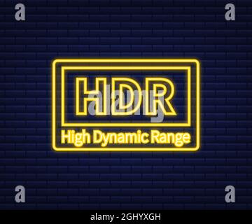 High Dynamic Range Imaging, High definition. HDR. Neon icon. Vector illustration. Stock Vector