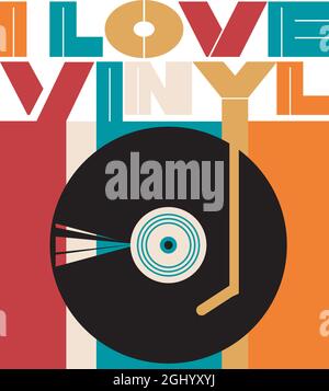 I Love Vinyl retro turntable vector design Stock Vector