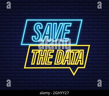 Save the date. Badge, mark on megaphone. Neon icon. Flat vector stock illustrations. Stock Vector