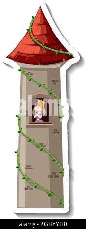 Princess in the castle tower on white background illustration Stock Vector