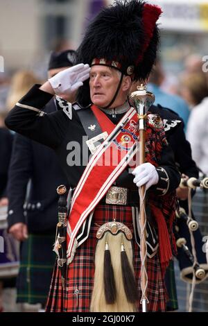 Pipe Major at the Cowal Gathering Highland Games near Dunoon on the Cowal Peninsula, Scotland. Stock Photo