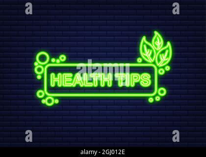 Health tips vector organic badge illustration. Healthy tips bio fresh ...