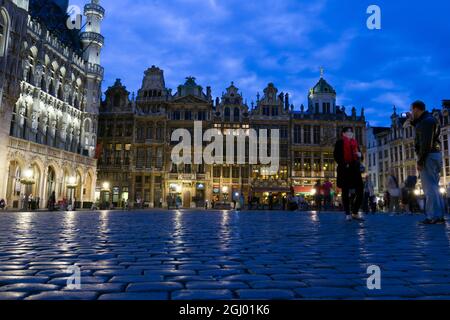 Brussels, Belgium - June 16, 2013: The Grand Place the central square of Brussels, Belgium on a summer evening. Stock Photo
