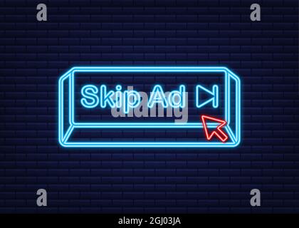 Skip advertisement web icon isolated on the white background. Neon icon. Stock vector illustration. Stock Vector