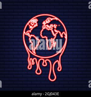 Global warming, Graphic illustration of a melting earth. Neon icon. Stock Vector