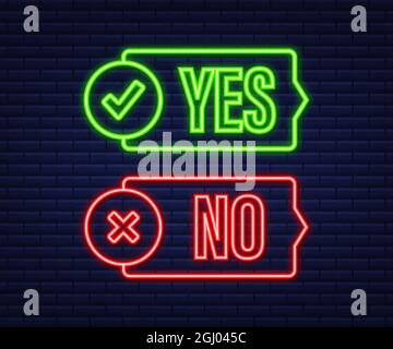 Yes No word text on talk shape. Vector stock illustration yes no in speech bubble in neon style. Vector stock illustration. Stock Vector