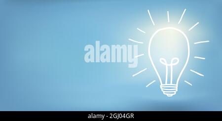 Banner with hand drawn light bulb and copy space on blue background.Concept of innovation - idea - creativity - invention - inspiration - imagination. Stock Vector