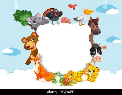 Empty cloud banner with various wild animals illustration Stock Vector ...