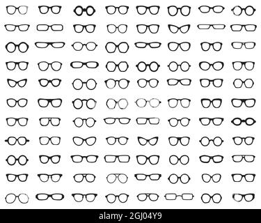 Black silhouettes of different eyeglasses  on white background Stock Photo