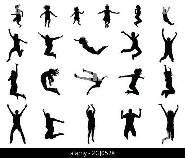 Black silhouettes of jumpers on a white background Stock Photo