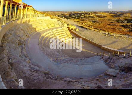 View of the Royal Theater, in Herodium National Park, the West Bank, South of Jerusalem Stock Photo