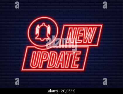 New update banner in modern style. Neon icon. Web design. Vector stock illustration. Stock Vector