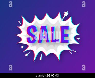 Comic speech bubbles with text Sale. Glitch icon. Symbol, sticker tag, special offer label, advertising badge. Vector stock illustration. Stock Vector