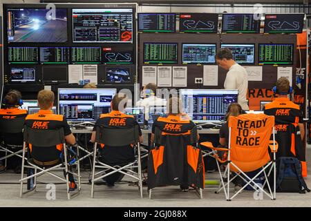 BARCELONA, SPAIN, September 4, 2021 : In KTM stand at night during 24h Series, a long distance international racing championship for GT and Touring ca Stock Photo