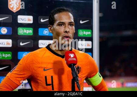 AMSTERDAM, NETHERLANDS - SEPTEMBER 7: Virgil van Dijk of the Netherlands during the 2022 FIFA World Cup Qualifier match between Netherlands and Turkey at the Johan Cruijff ArenA on September 7, 2021 in Amsterdam, Netherlands (Photo by Broer van den Boom/Orange Pictures) Stock Photo