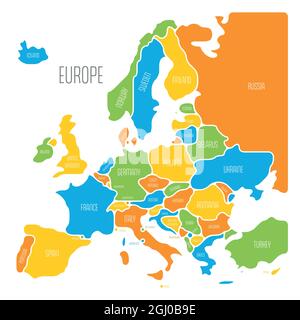 Simplified map of Europe. Rounded shapes of states with smoothed border ...